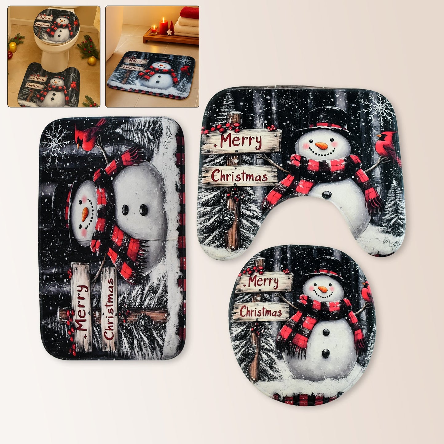 3 in 1 Mix Design Bathroom Mat - (1 Set)