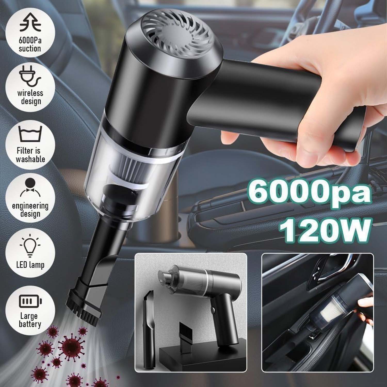 Compact handheld vacuum for sofa, car, and floor