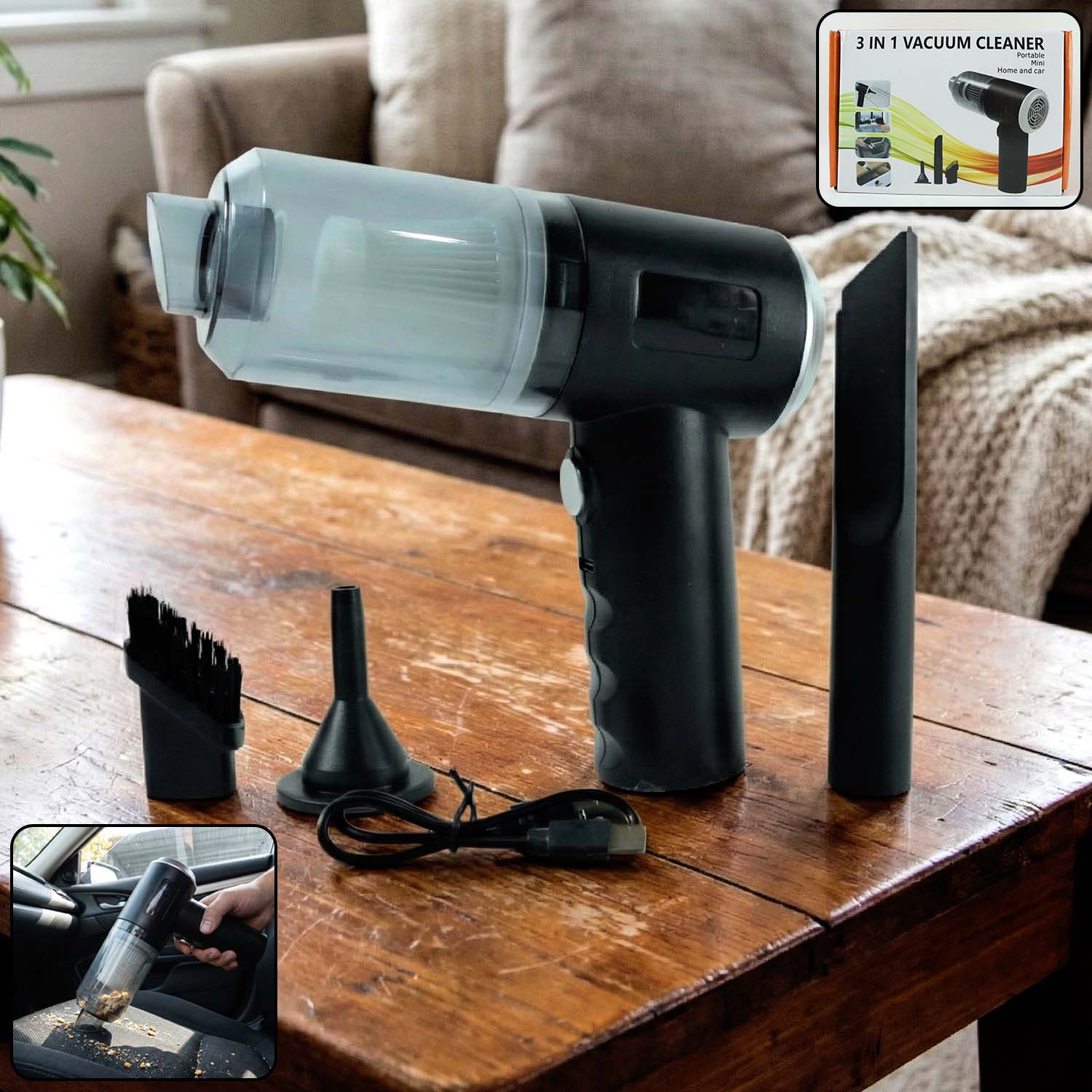 3-in-1 handheld vacuum for home and car cleaning